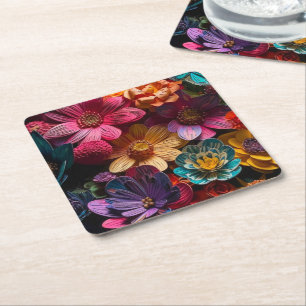 Artsy Flowers Underlägg Papper Kvadrat