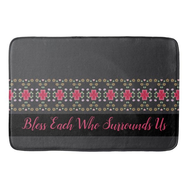 Artsy Fuchsia Rosa Blommigt accent med Grönt Badrumsmatta (Framsidan)