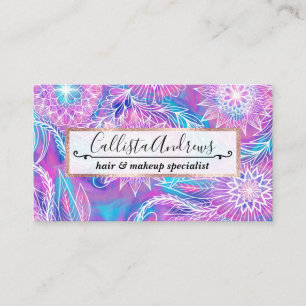 Artsy Girly Lila Aqua Blommigt Ritade Illustration Visitkort