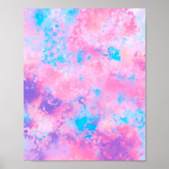 Artsy Girly Rosa Blue Abstrakt Paint Splatter Art Poster (Framsidan)