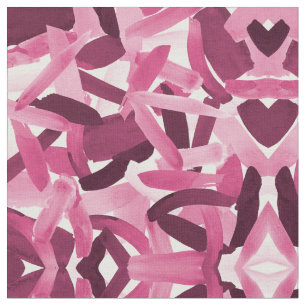 Artsy Girly Rosa Burgundy Brushstroke Collage Tyg