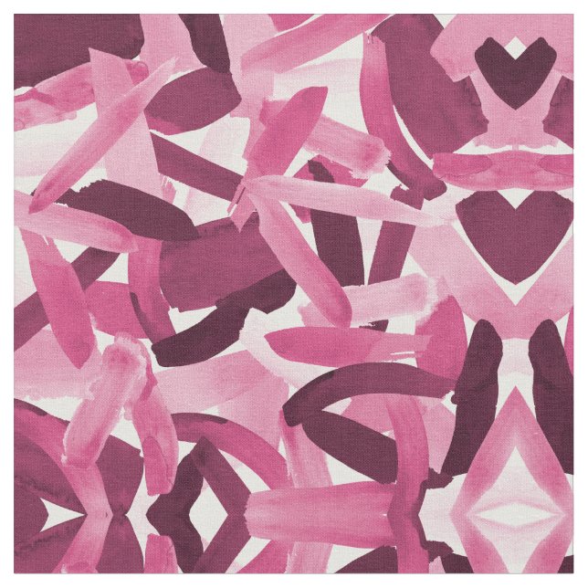 Artsy Girly Rosa Burgundy Brushstroke Collage Tyg (Närbild)