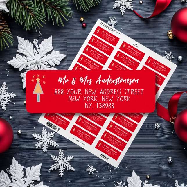 Artsy God jul Träd Elegant Returadress Etikett (Bright and cheerful address labels.)