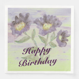 Artsy Grattis på födelsedagen Lila Flowved Pappersservett