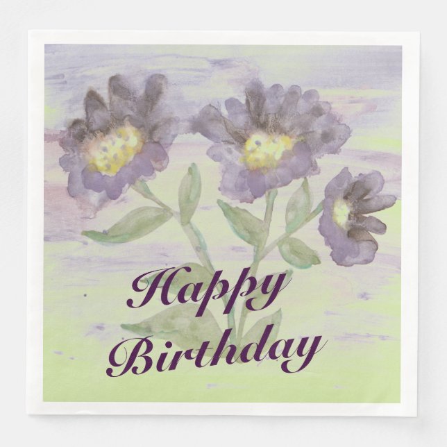 Artsy Grattis på födelsedagen Lila Flowved Pappersservett (Framsida)
