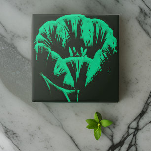 Artsy Grönt Pop Art Tulip på Black Kakelplatta