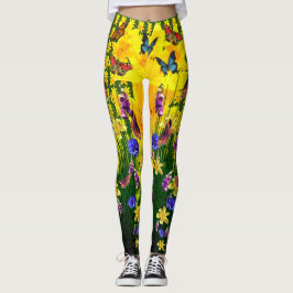 Artsy Grönt Roligt Butterfly Vår blommor Leggings