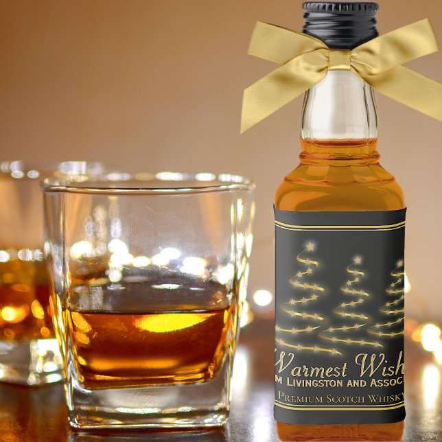 Artsy Guld Julgranar på Black Helgdag Mini Spritflaskor Etikett (In Situ with Bow)