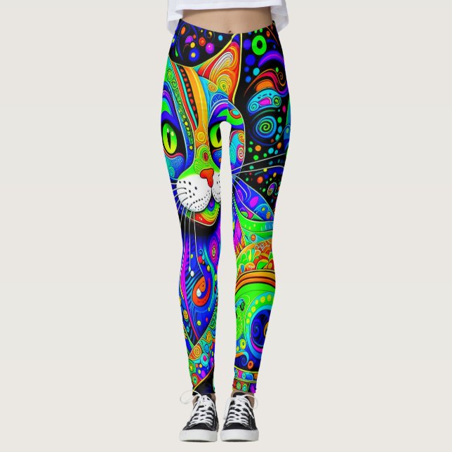 Artsy Haight-Ashbury Cat All-over-Print Leggings (Framsida)