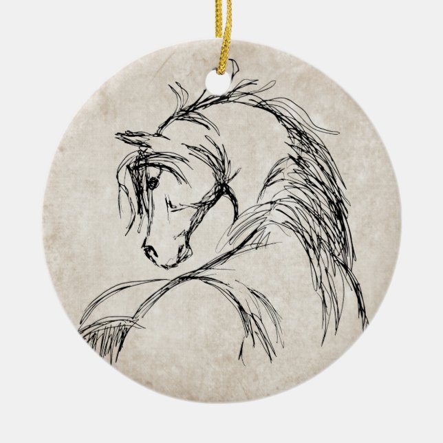 Artsy Horse Huvud Julgransprydnad Keramik (Framsidan)