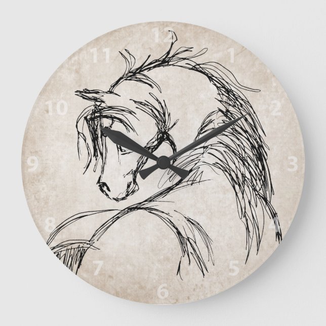 Artsy Horse Huvud Stor Klocka (Framsida)