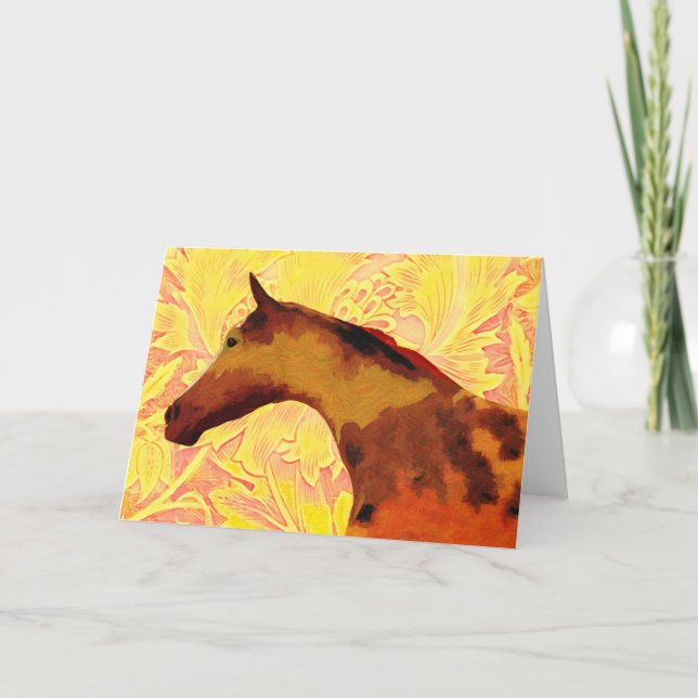 Artsy Horse i Guld Tones Art Note Card Kort (Framsida)