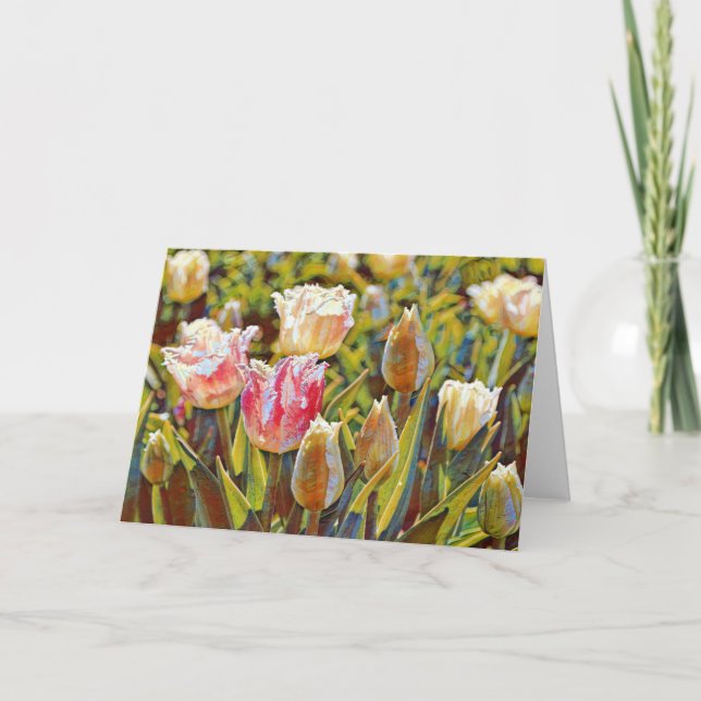 Artsy Impressionist Tulip Garden Art Note Card Kort (Framsida)