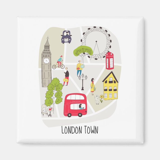 Artsy Karta London England-markeringarna Character Magnet (Framsidan)