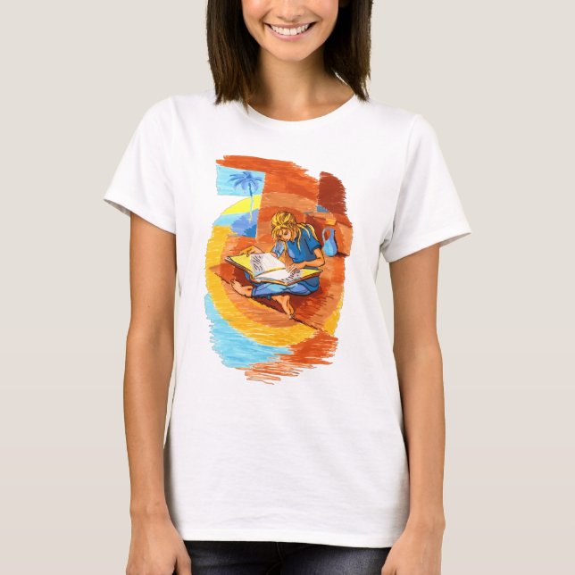 Artsy kvinnaläsning tee shirt (Framsida)