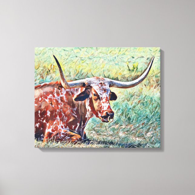 Artsy Longhorn Cow Ring Canvas Art Skriv ut (Framsida)