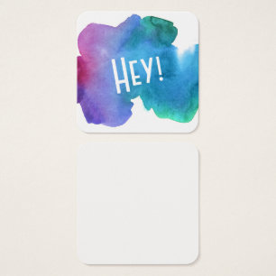 Artsy mångfärgad vattenfärg med "Hey!", Noterar Fyrkantigt Visitkort