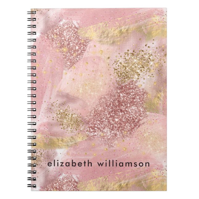 Artsy Modern Abstrakt  Rosa Glitter Paint Anteckningsbok (Framsidan)