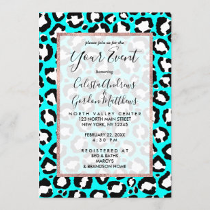 Artsy Modern cyan Blue Leopard Animal Skriv ut Inbjudningar
