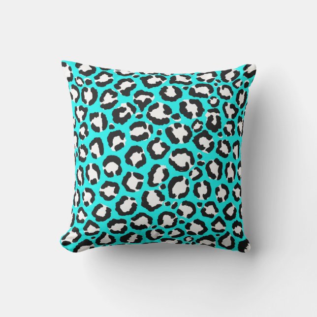 Artsy Modern cyan Blue Leopard Animal Skriv ut Kudde (Framsida)