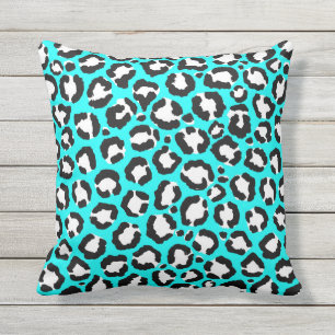 Artsy Modern cyan Blue Leopard Animal Skriv ut Kudde