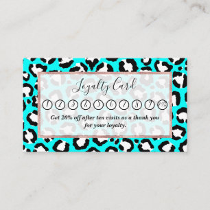 Artsy Modern cyan Blue Leopard Animal Skriv ut Lojalitetskort