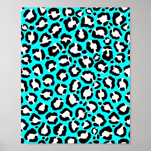 Artsy Modern cyan Blue Leopard Animal Skriv ut Poster (Framsidan)