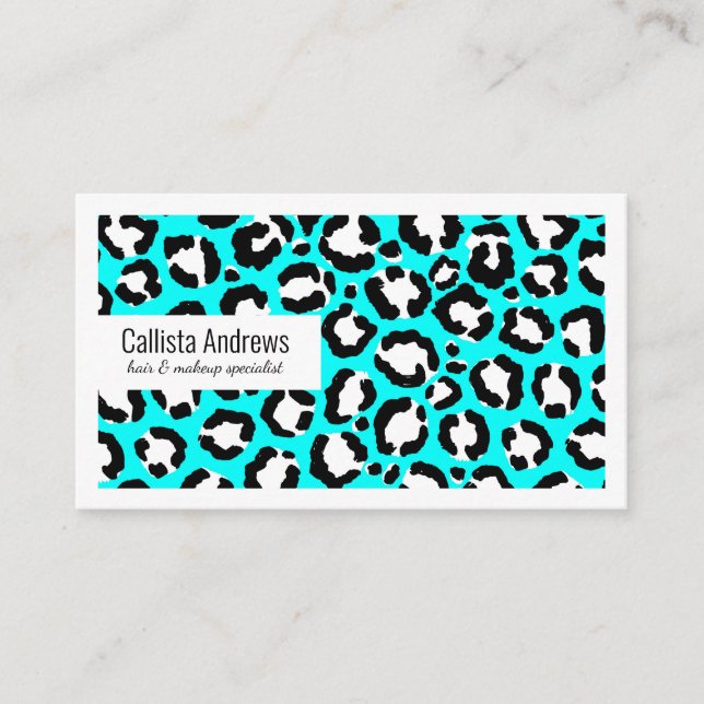 Artsy Modern cyan Blue Leopard Animal Skriv ut Visitkort (Framsida)