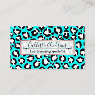 Artsy Modern cyan Blue Leopard Animal Skriv ut Visitkort