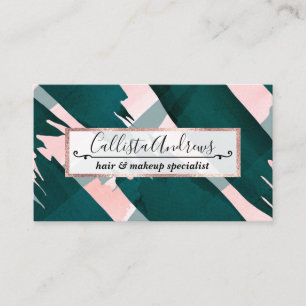 Artsy Modern Emerald Grönt Rosa Brushstrokes Visitkort