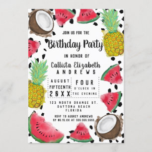 Artsy Modern Fruit Polka dots Watercolor Birthday Inbjudningar