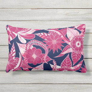 Artsy Modern Fuschia Navy Acrylic Blommigt Löv Lumbarkudde