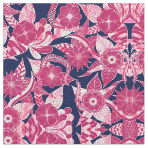 Artsy Modern Fuschia Navy Acrylic Blommigt Löv Tyg