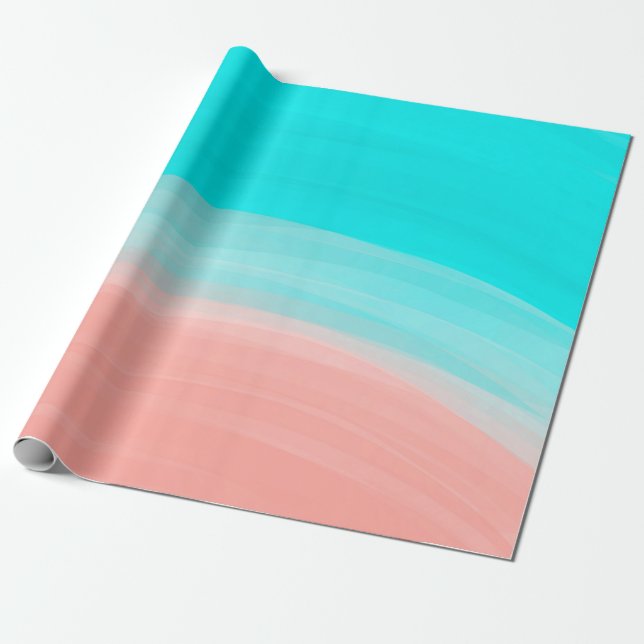 Artsy Modern koral Blue Brushstroke-övertoning Presentpapper (Utrullad)