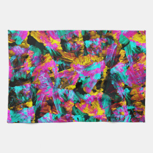 Artsy Modern Neon Färg Black Abstrakt Paint Art Kökshandduk