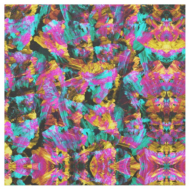 Artsy Modern Neon Färg Black Abstrakt Paint Art Tyg (Närbild)