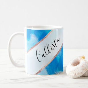 Artsy Modern Ocean Blue Abstrakt Paint Mönster Kaffemugg