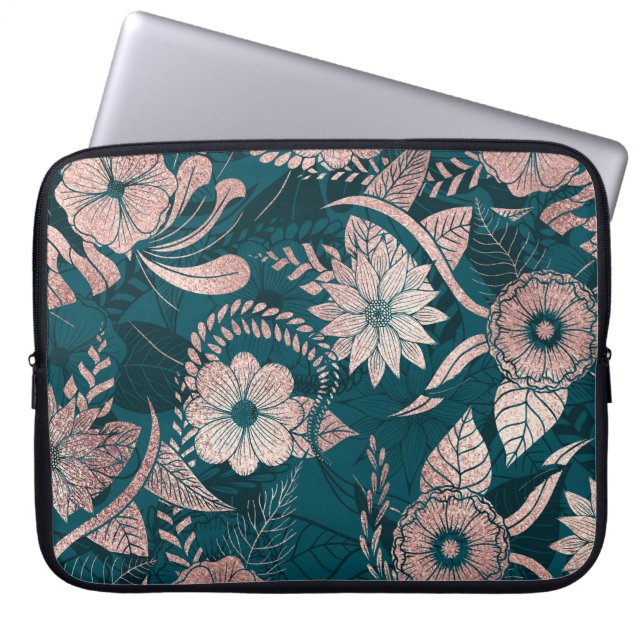 Artsy Modern Ro Guld Emerald Grönt Flowers Laptop Fodral (Framsidan)
