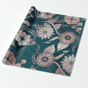 Artsy Modern Ro Guld Emerald Grönt Flowers Presentpapper