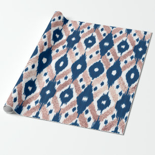 Artsy Modern Ro Guld marinblå Ikat Geo Presentpapper