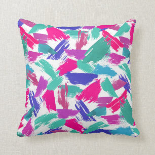 Artsy Modern Rosa Teal Lila Brushstroke Collage Kudde