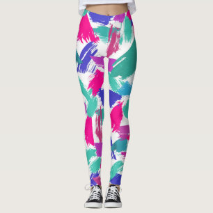 Artsy Modern Rosa Teal Lila Brushstroke Collage Leggings
