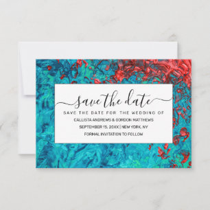 Artsy Neon Orange Teal Grönt Akrylmålning Spara Datumet