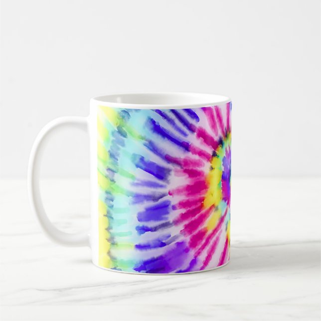 Artsy Neon Rainbow Tie Dye Watercolor Mönster Kaffemugg (Vänster)