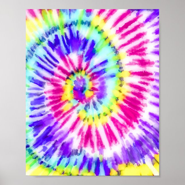 Artsy Neon Rainbow Tie Dye Watercolor Mönster Poster (Framsidan)