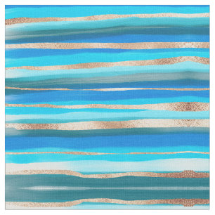 Artsy Ocean Aqua Blue Guld Abstrakt Paint Rand Tyg