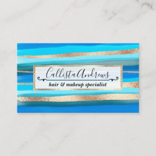 Artsy Ocean Aqua Blue Guld Abstrakt Paint Rand Visitkort