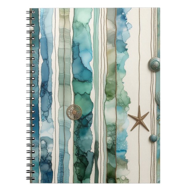 Artsy oceanscen inky rand stjärnfisk anteckningsbok (Framsidan)