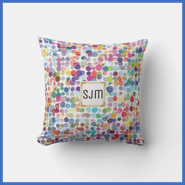 Artsy och Colorful Paint Splatter Monogram Kudde (Skapare uppladdad)
