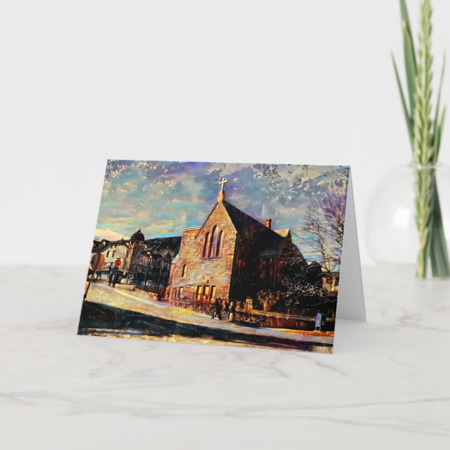 Artsy Old City Church Twilight Note Card Kort (Framsida)